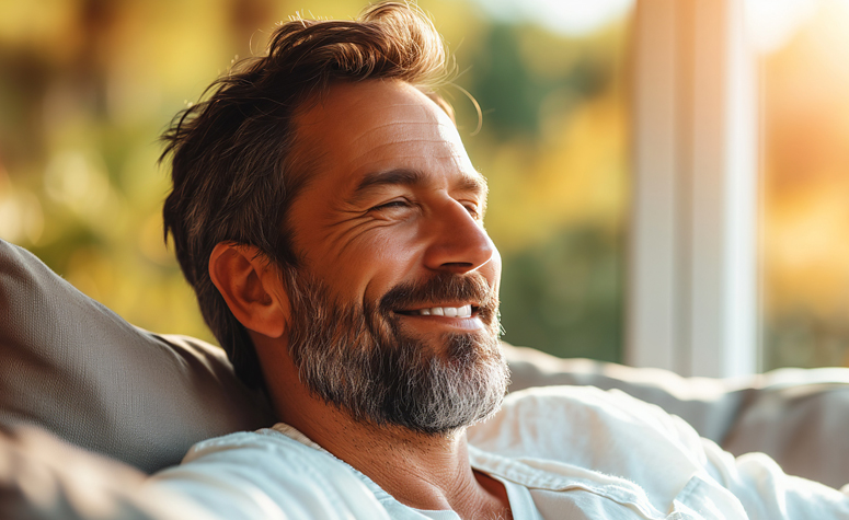 Man relaxing peacefully following acupuncture therapy for his addiction
