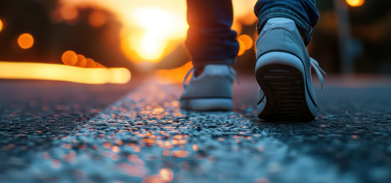 Man walking down road towards the light of recovery from addiction and crime